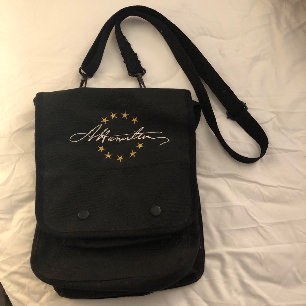 Hamilton the Musical Black Canvas Messenger Bag with Adjustable Strap